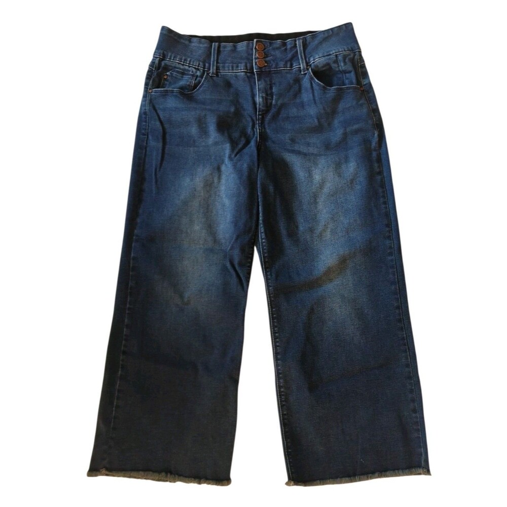 Laurie Felt BFF jeans Women's 14 Denim Curve Button Fly Wide Leg Crop stretch